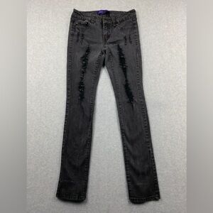 Miley Cyrus Max Azria Women's Distressed Jeans – Black Skinny Stretch, 5 Pocket